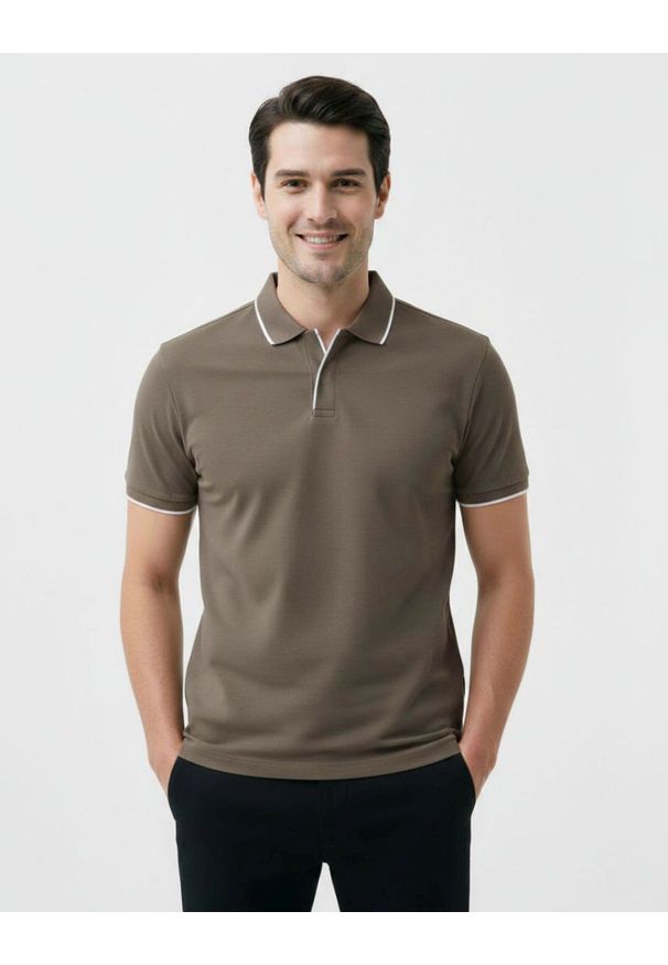 Oryginalna Koszulka Polo - Brave Soul - Taupe (Beż z Szarością). Okazja: na co dzień. Typ kołnierza: polo. Kolor: beżowy, wielokolorowy, brązowy. Materiał: bawełna. Styl: casual