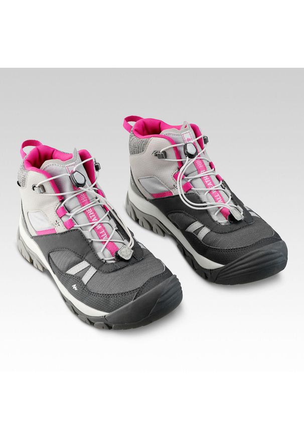 quechua - Buty turystyczne dla dzieci Crossrock Mid wodoodporne. Kolor: szary. Materiał: kauczuk. Szerokość cholewki: normalna. Sport: turystyka piesza, wspinaczka