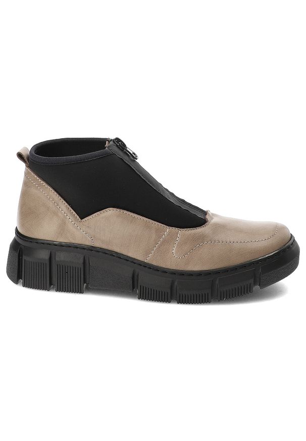 Beżowe Botki Wasak Wygodne Obuwie Damskie. Okazja: na co dzień. Zapięcie: zamek. Kolor: beżowy. Materiał: skóra, materiał. Styl: casual