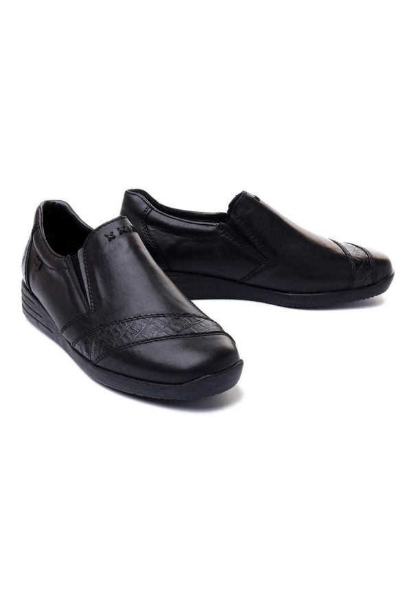Rieker - RIEKER 58462-00 black, półbuty/mokasyny damskie. Kolor: czarny. Materiał: skóra, guma. Szerokość cholewki: normalna. Obcas: na koturnie