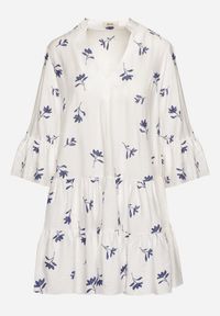 Born2be - Biała Sukienka z Wiskozą o Rozkloszowanym Kroju z Haftem i Falbankami Axneria. Okazja: na co dzień. Typ kołnierza: kołnierz z falbankami. Kolor: biały. Materiał: wiskoza. Wzór: haft. Typ sukienki: rozkloszowane. Styl: klasyczny, casual #7