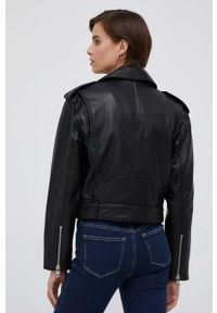 Calvin Klein Jeans ramoneska skórzana damska kolor czarny przejściowa oversize. Kolor: czarny. Materiał: skóra #5