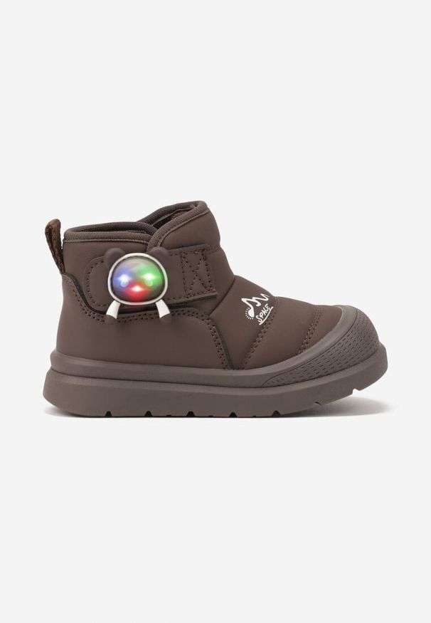 Born2be - Ciemnobrązowe Pikowane Botki Ozdobione Ledami Hlettie. Okazja: na co dzień. Kolor: brązowy. Materiał: jeans. Wzór: aplikacja. Styl: casual, elegancki