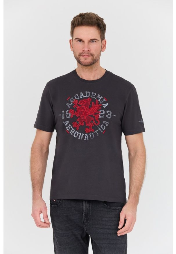 Aeronautica Militare - AERONAUTICA MILITARE Szary bawełniany męski t-shirt M.C., Rozmiar M. Kolor: szary. Materiał: bawełna