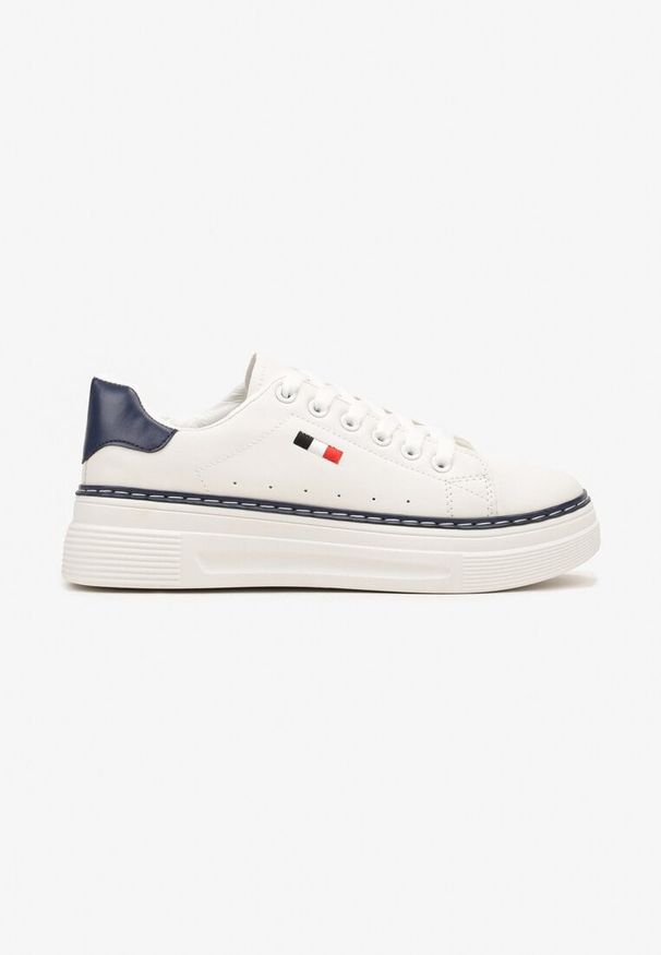 Born2be - Biało-Granatowe Casualowe Sneakersy na Grubej Podeszwie z Metalicznymi Wstawkami Vailia. Okazja: na co dzień. Kolor: biały