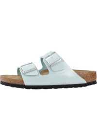 Klapki damskie Birkenstock Arizona Surf. Zapięcie: bez zapięcia. Kolor: zielony. Materiał: skóra, syntetyk, tkanina, materiał. Sport: turystyka piesza