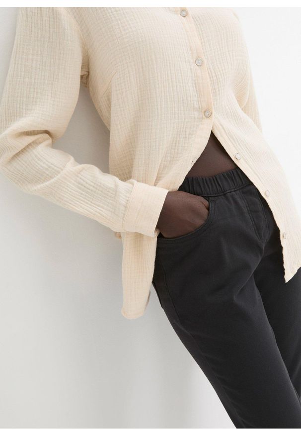 bonprix - Spodnie 7/8 z gumką w talii, ze stretchem. Kolor: czarny. Styl: elegancki