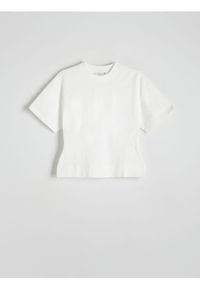 Reserved - Taliowany t-shirt - biały. Kolor: biały. Materiał: bawełna, dzianina