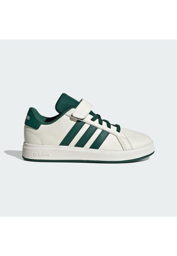 Adidas - Buty Grand Court 2.0 Kids. Zapięcie: pasek. Kolor: czarny, zielony, biały, wielokolorowy. Sport: turystyka piesza