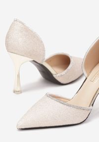 Renee - Złote Brokatowe Szpilki na Metalicznym Obcasie i Obwódką z Cyrkoniami Alella. Kolor: złoty. Obcas: na obcasie. Wysokość obcasa: średni #3