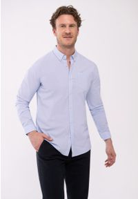 Volcano - Koszula Slim Fit K-TOMAR. Kolor: niebieski. Materiał: materiał, bawełna. Długość rękawa: długi rękaw. Długość: długie. Wzór: kropki. Styl: klasyczny, elegancki #1
