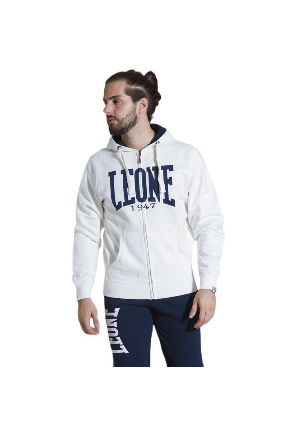 LEONE 1947 APPAREL - Męska zapinana na zamek bluza z kapturem Leone 1947 Apparel. Typ kołnierza: kaptur. Kolor: biały. Materiał: tkanina. Sport: fitness