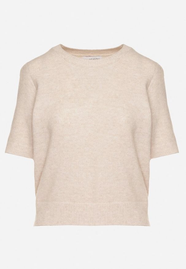 Born2be - Beżowy Sweter z Wełną i Krótkim Rękawem Turosa. Okazja: na co dzień. Kolor: beżowy. Materiał: wełna. Długość rękawa: krótki rękaw. Długość: krótkie. Styl: klasyczny, elegancki, casual