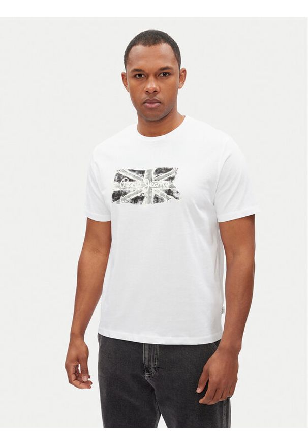 Pepe Jeans T-Shirt Flag PM509720 Biały Regular Fit. Kolor: biały. Materiał: bawełna