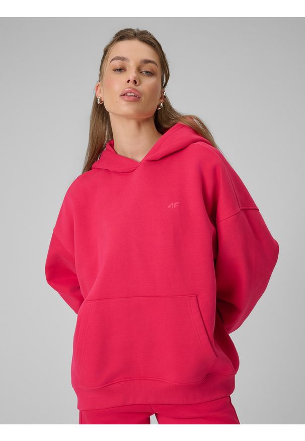 4f - 4F Bluza dresowa loose z kapturem damska - czerwona S. Typ kołnierza: kaptur. Kolor: czerwony. Materiał: dresówka