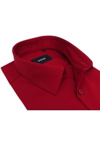 Mmer / Villaro - Koszule męskie - Czerwona gładka koszula męska 404G. Kolor: czerwony. Materiał: bawełna, elastan, tkanina. Długość: długie. Wzór: gładki #1