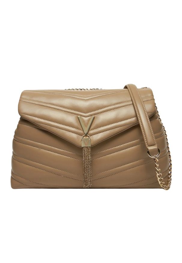 Valentino by Mario Valentino - VALENTINO Duża beżowa damska torebka Privilege Flap Bag. Kolor: beżowy. Wzór: aplikacja. Materiał: zdobione. Styl: elegancki