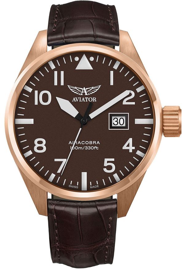 AVIATOR - Zegarek męski Aviator V.1.22.2.151.4 brązowy. Kolor: brązowy