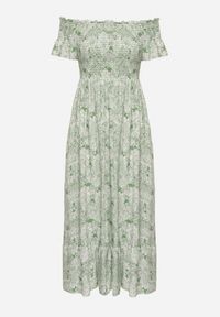 Born2be - Zielona Sukienka Hiszpanka z Bawełny Ozdobiona Falbanką Risalens. Okazja: na spacer, na co dzień. Typ kołnierza: dekolt hiszpanka. Kolor: zielony. Materiał: bawełna. Długość rękawa: krótki rękaw. Wzór: aplikacja. Typ sukienki: proste. Styl: casual #7