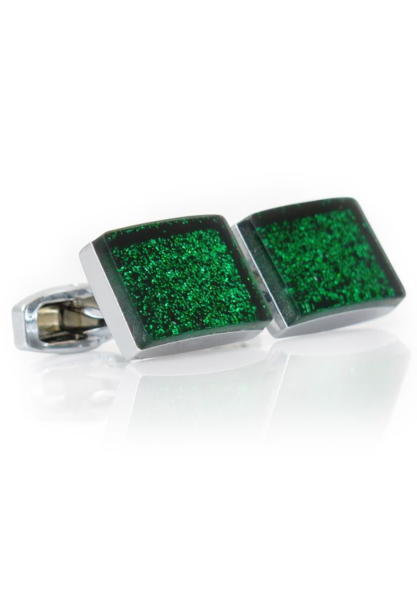 Modini - Zielone błyszczące spinki do mankietów L11. Kolor: zielony