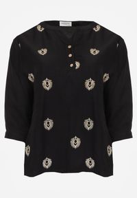 Born2be - Czarna Wiskozowa Koszula Boho z Haftem i Podpinanymi Rękawami 3/4 Cheridenah. Okazja: na co dzień. Kolekcja: plus size. Kolor: czarny. Materiał: wiskoza. Wzór: haft. Styl: boho #2