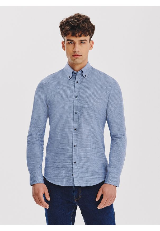 Pako Lorente - PAKO LORENTE – Granatowa koszula w pepitkę. Kolor: niebieski. Materiał: bawełna. Długość rękawa: długi rękaw. Długość: długie