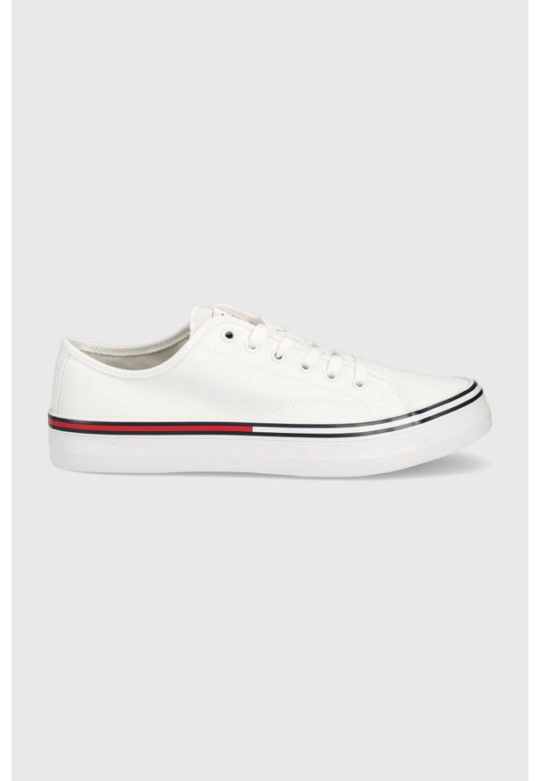 Tommy Jeans tenisówki męskie kolor biały. Nosek buta: okrągły. Zapięcie: sznurówki. Kolor: biały. Materiał: guma
