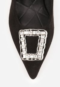 Renee - Czarne Szpilki Ozdobione Klamrą z Cyrkoniami Lalabria. Zapięcie: klamry. Kolor: czarny. Materiał: jedwab. Wzór: aplikacja. Obcas: na szpilce. Styl: elegancki, wizytowy. Wysokość obcasa: średni #8