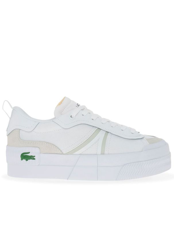 Buty Lacoste L004 Platform 124 5 CFA 747CFA0028-21G - białe. Kolor: biały. Materiał: tkanina, poliester, syntetyk, materiał, guma, skóra. Szerokość cholewki: normalna. Obcas: na platformie