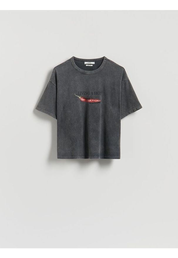 Reserved - T-shirt z nadrukiem - ciemnoszary. Kolor: szary. Materiał: bawełna. Wzór: nadruk