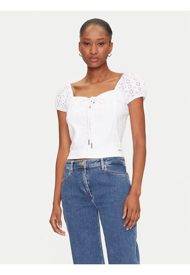 Guess Bluzka W5GP13 KCVA1 Biały Slim Fit. Kolor: biały. Materiał: bawełna