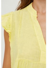 Answear Lab sukienka lniana kolor żółty midi rozkloszowana. Kolor: żółty. Materiał: len. Wzór: gładki. Typ sukienki: rozkloszowane. Styl: wakacyjny. Długość: mini, midi #3