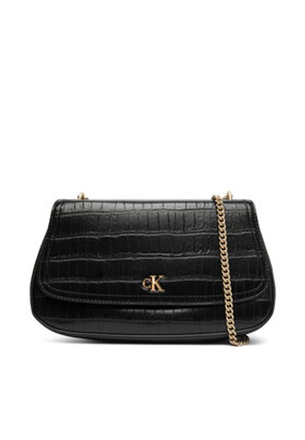 Calvin Klein Torebka Ck Croc Conv Chain Medium Bag LV04F3284G Czarny. Kolor: czarny. Materiał: skórzane