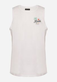 Born2be - Biała Koszulka Tank Top z Bawełny z Nadrukiem Voanna. Kolor: biały. Materiał: bawełna. Wzór: nadruk