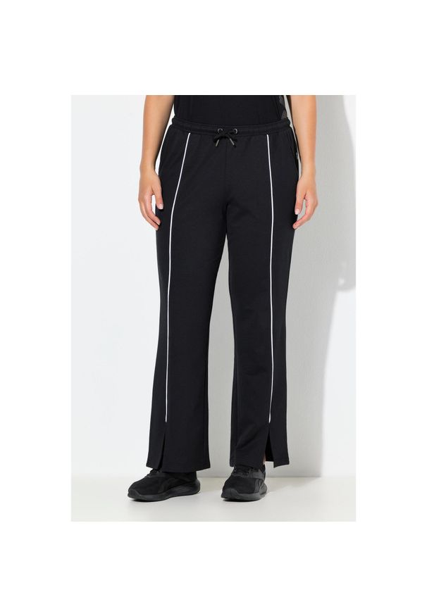 ULLA POPKEN - Damskie Spodnie dresowe lamówki proste nogawki elastyczny pas. Kolekcja: plus size. Kolor: czarny. Materiał: poliester, bawełna, materiał. Sport: joga i pilates