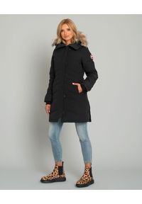 CANADA GOOSE - Czarna kurtka Lorette. Kolor: czarny. Materiał: futro, materiał, wełna. Wzór: aplikacja. Sezon: zima. Styl: klasyczny, elegancki