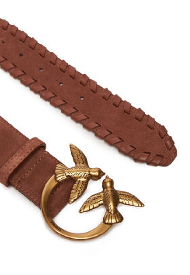 Pinko - PINKO Pasek Damski Love Berry Weaving Belt H4 20252 PLT01 105461.A2QG Brązowy. Kolor: brązowy. Materiał: skóra, zamsz