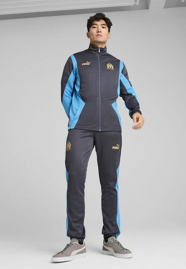 Puma - Męska rozpinana kurtka Olympique de Marseille ftblNRGY+ PUMA. Kolor: wielokolorowy, beżowy, szary. Wzór: aplikacja