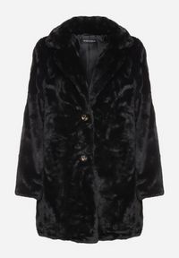 Born2be - Czarny Futerkowy Płaszcz Jednorzędowy z Kieszeniami i Eleganckim Kołnierzem Daienna. Kolor: czarny. Materiał: jeans. Styl: elegancki #7