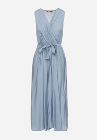 Born2be - Niebieski Taliowany Kombinezon z Wiskozą i Paskiem Evithrae. Okazja: na co dzień. Kolor: niebieski. Materiał: wiskoza. Styl: elegancki, casual, klasyczny, wizytowy #4