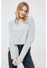 Calvin Klein Jeans sweter z domieszką wełny damski kolor szary lekki z półgolfem. Kolor: szary. Materiał: wełna #3