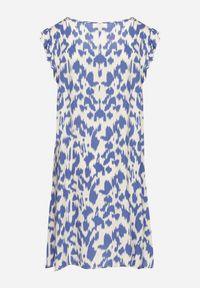 Born2be - Niebieska Sukienka z Bawełny o Rozkloszowanym Kroju z Falbankami Zamiast Rękawów Jenalinea. Okazja: na co dzień. Typ kołnierza: kołnierz z falbankami. Kolor: niebieski. Materiał: bawełna. Typ sukienki: rozkloszowane. Styl: elegancki, casual #2