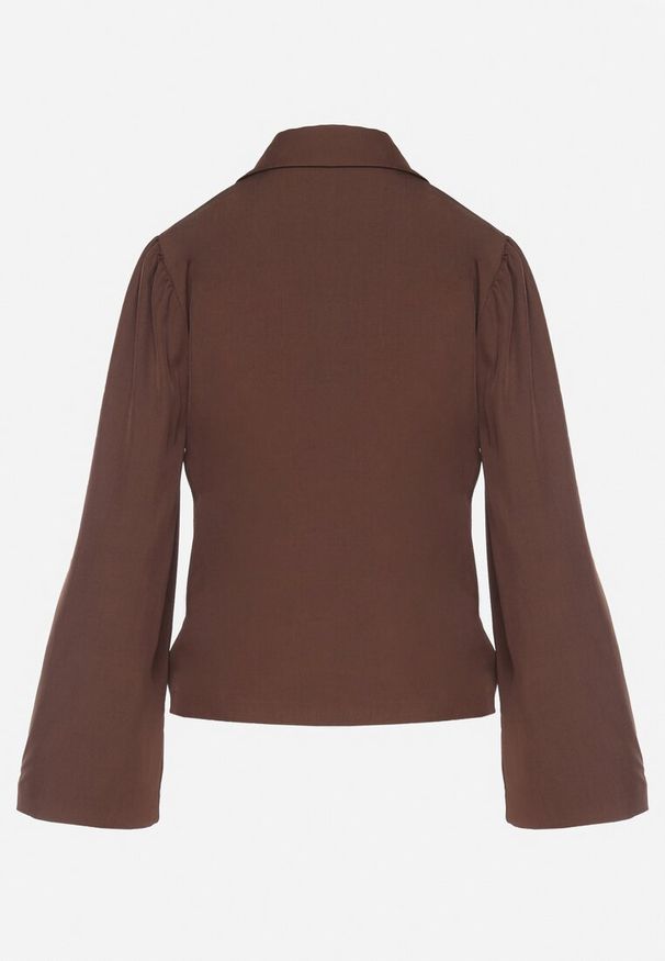Born2be - Brązowa Marynarka z Szerokimi Rękawami i Asymetrycznym Wiązaniem Sanessia. Kolor: brązowy. Materiał: jeans. Styl: elegancki