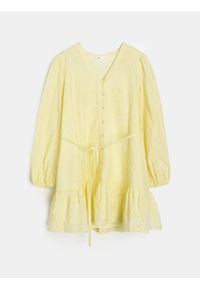 Sinsay - Bawełniana sukienka mini z ażurowym wzorem - żółty. Kolor: żółty. Materiał: bawełna. Wzór: ażurowy. Długość: mini #1