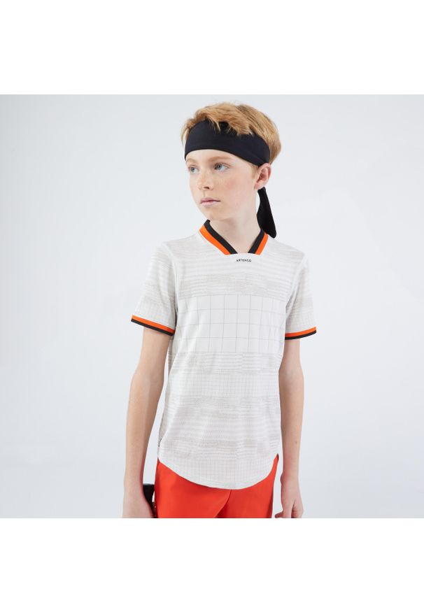 ARTENGO - Koszulka tenisowa dla chłopców Artengo Dry. Kolor: biały, wielokolorowy, beżowy. Materiał: materiał, poliamid, poliester. Sezon: lato. Sport: tenis
