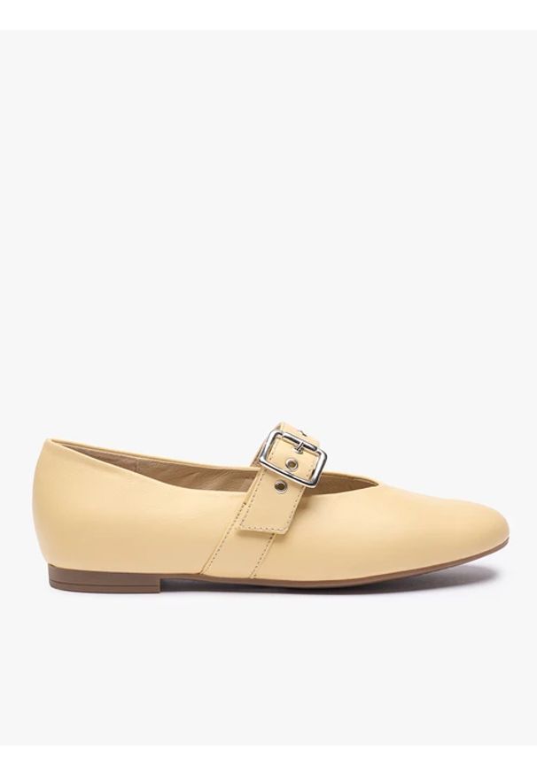 Ryłko - Jasnożółte baleriny Mary Jane z paskiem. Okazja: na co dzień. Nosek buta: okrągły. Zapięcie: pasek. Kolor: żółty. Materiał: skóra. Styl: casual, street