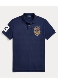 Ralph Lauren - RALPH LAUREN - Granatowa koszulka polo z emblematem Custom Slim Fit. Typ kołnierza: polo. Kolor: niebieski. Materiał: bawełna, mesh. Wzór: aplikacja, haft, kolorowy, ze splotem #3