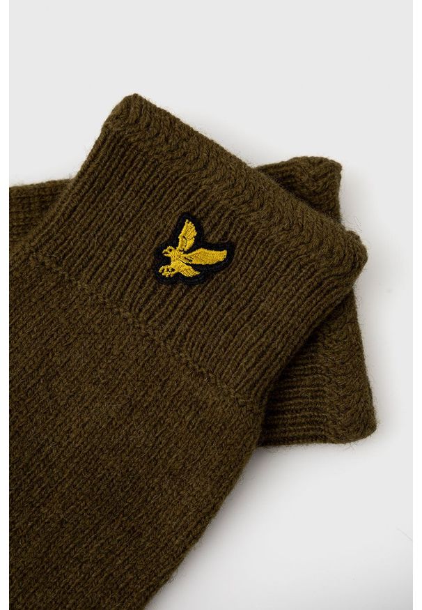 Lyle & Scott - Rękawiczki. Kolor: zielony. Materiał: dzianina, materiał. Wzór: gładki