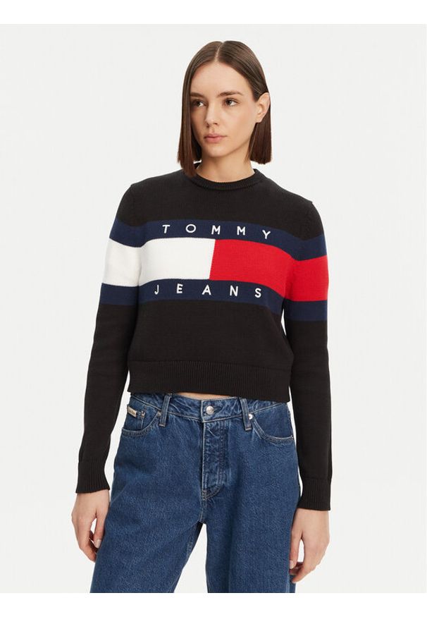 Tommy Jeans Sweter Center Flag DW0DW19335 Czarny Regular Fit. Kolor: czarny. Materiał: bawełna