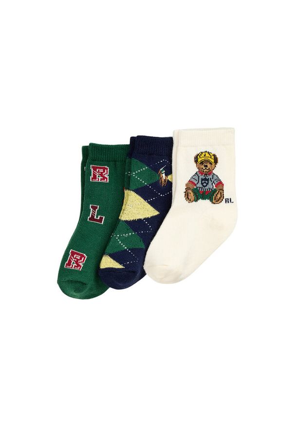 Zestaw 3 par wysokich skarpet dziecięcych Polo Ralph Lauren. Wzór: kolorowy